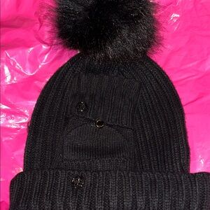 Calvin Klein Black Ribbed Hat with Pom Pom